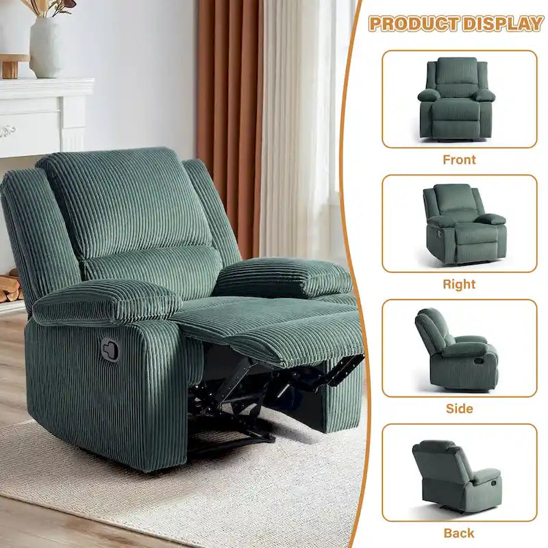 Fauteuil inclinable manuel à pousser en similicuir et velours côtelé