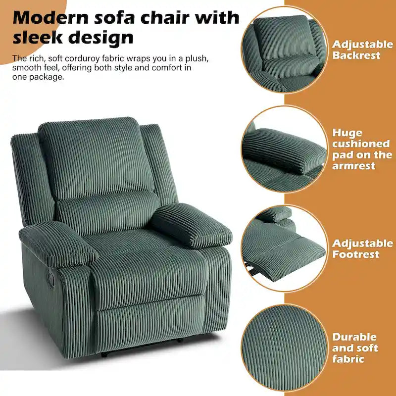 Fauteuil inclinable manuel à pousser en similicuir et velours côtelé