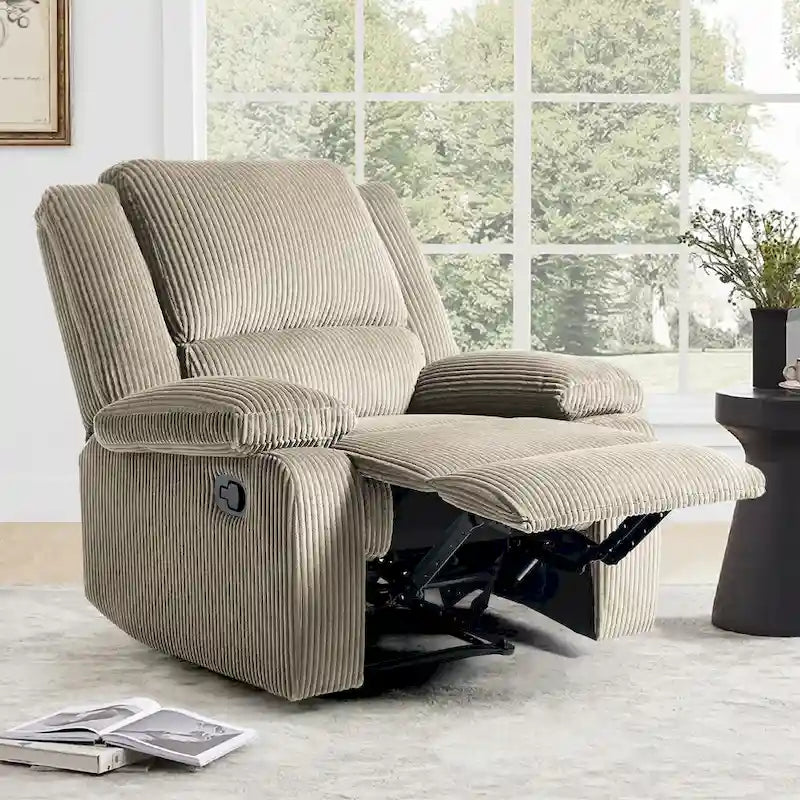 Fauteuil inclinable manuel à pousser en similicuir et velours côtelé
