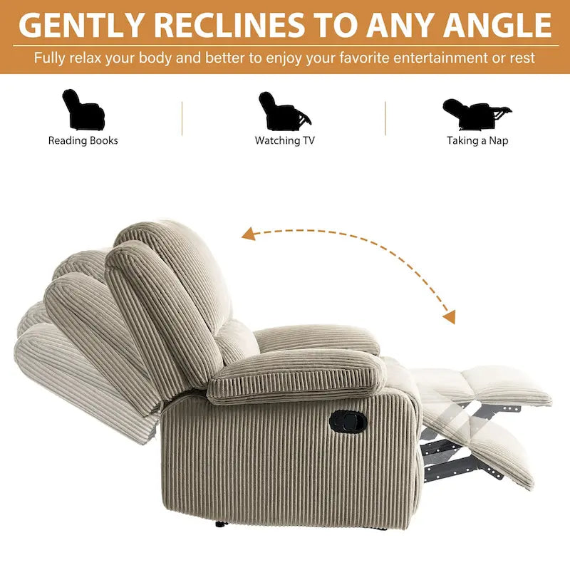Fauteuil inclinable manuel à pousser en similicuir et velours côtelé