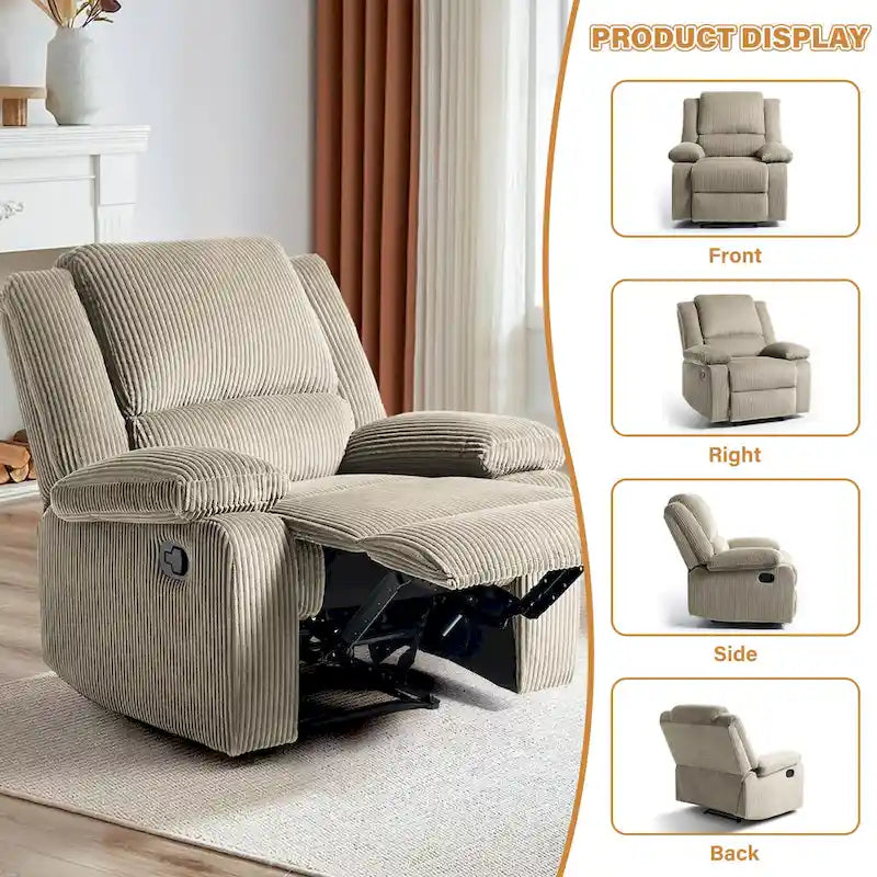 Fauteuil inclinable manuel à pousser en similicuir et velours côtelé