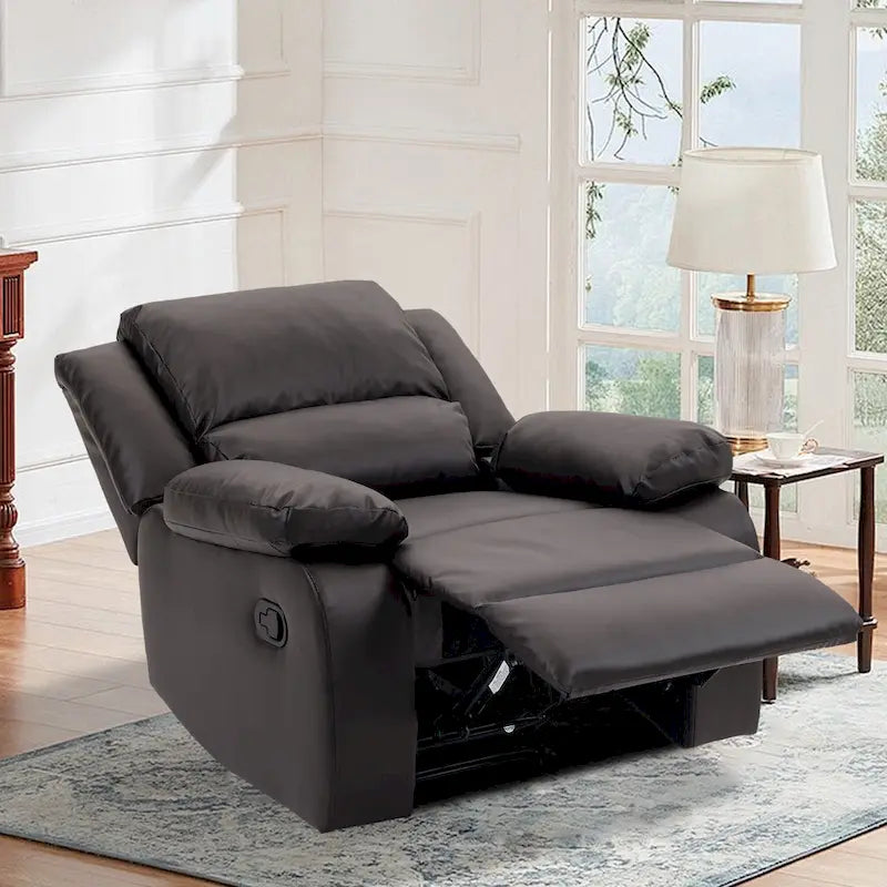 Fauteuil inclinable manuel à pousser en similicuir et velours côtelé