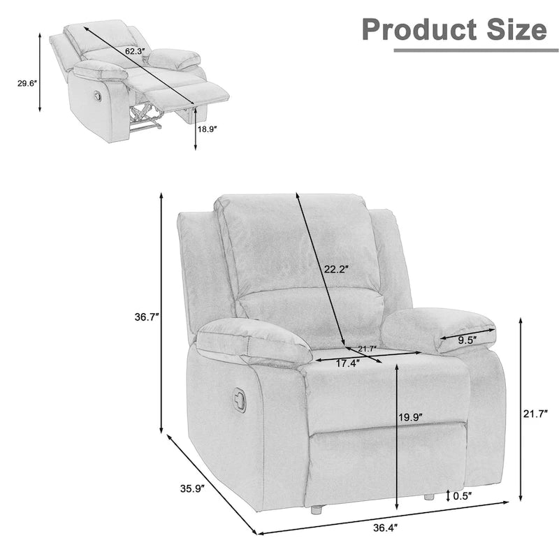 Fauteuil inclinable manuel à pousser en similicuir et velours côtelé