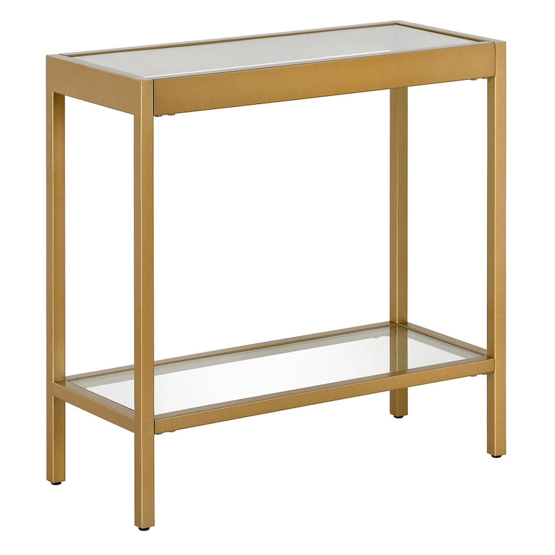 Table d'appoint rectangulaire à plateau en verre trempé et cadre métallique avec étagère inférieure