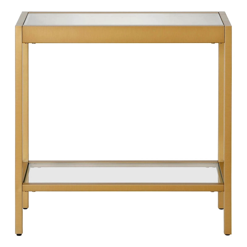 Table d'appoint rectangulaire à plateau en verre trempé et cadre métallique avec étagère inférieure