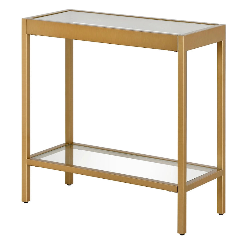 Table d'appoint rectangulaire à plateau en verre trempé et cadre métallique avec étagère inférieure