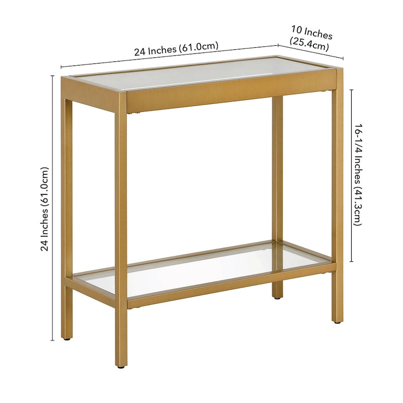 Table d'appoint rectangulaire à plateau en verre trempé et cadre métallique avec étagère inférieure