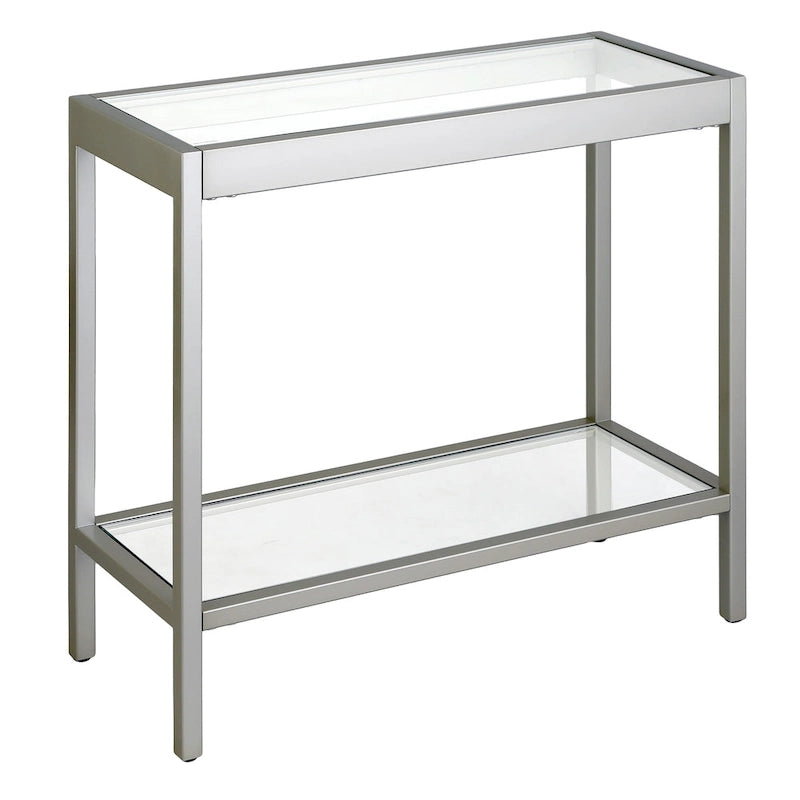 Table d'appoint rectangulaire à plateau en verre trempé et cadre métallique avec étagère inférieure