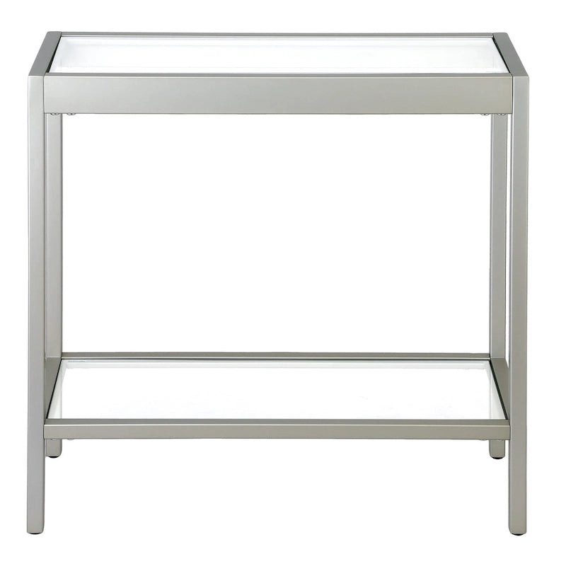 Table d'appoint rectangulaire à plateau en verre trempé et cadre métallique avec étagère inférieure
