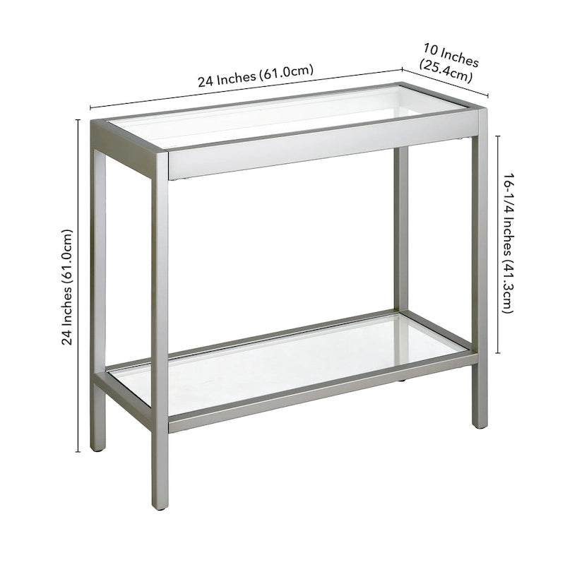 Table d'appoint rectangulaire à plateau en verre trempé et cadre métallique avec étagère inférieure