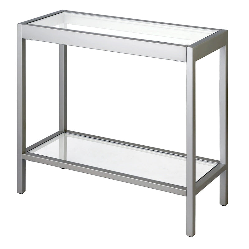 Table d'appoint rectangulaire à plateau en verre trempé et cadre métallique avec étagère inférieure
