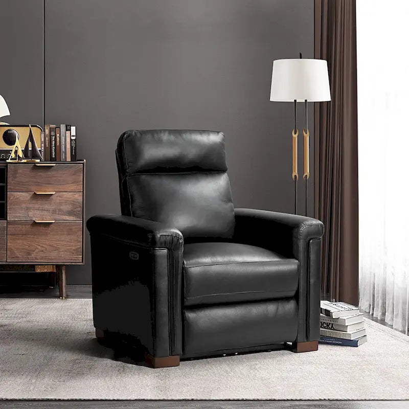 Fauteuil inclinable électrique en cuir véritable avec port USB et repose-pieds escamotable