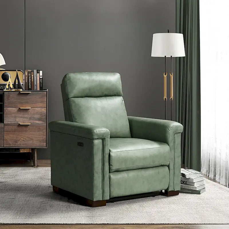Fauteuil inclinable électrique en cuir véritable avec port USB et repose-pieds escamotable