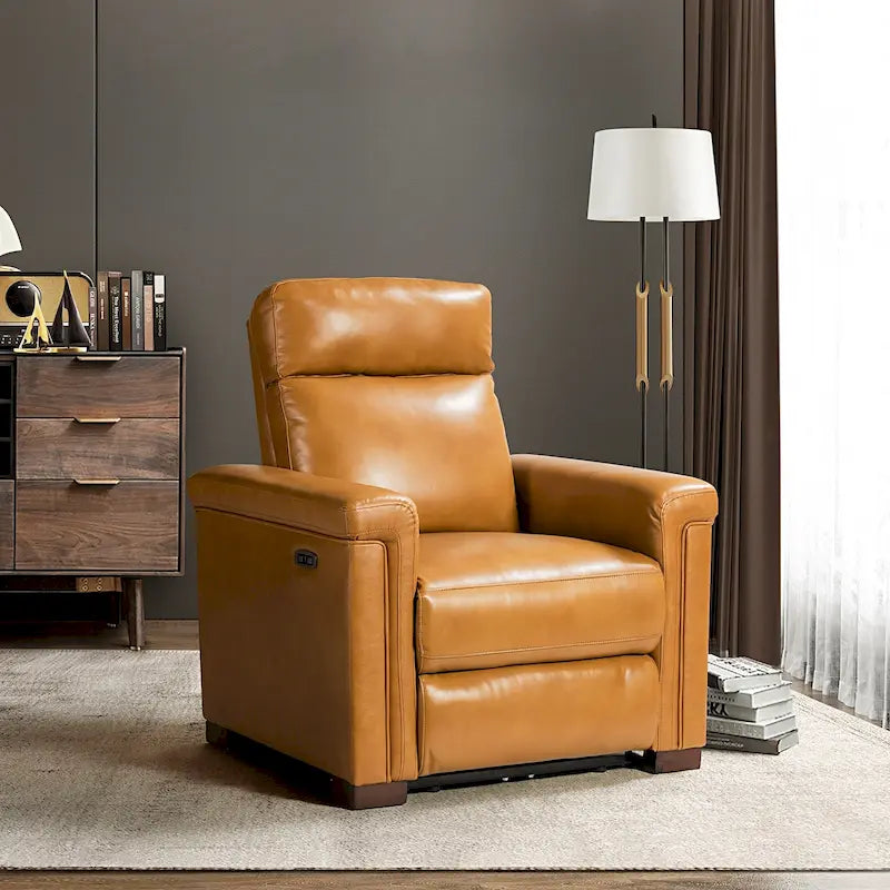 Fauteuil inclinable électrique en cuir véritable avec port USB et repose-pieds escamotable