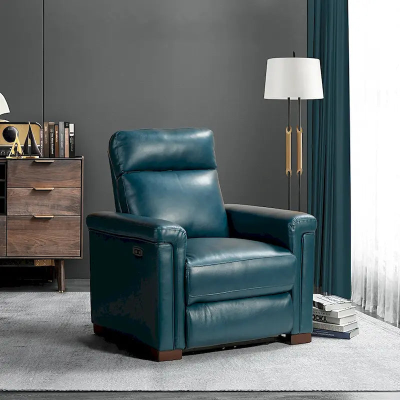 Fauteuil inclinable électrique en cuir véritable avec port USB et repose-pieds escamotable