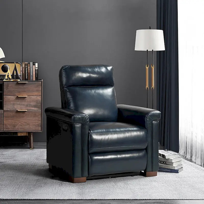 Fauteuil inclinable électrique en cuir véritable avec port USB et repose-pieds escamotable