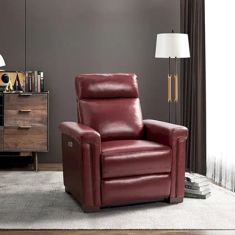 Fauteuil inclinable électrique en cuir véritable avec port USB et repose-pieds escamotable