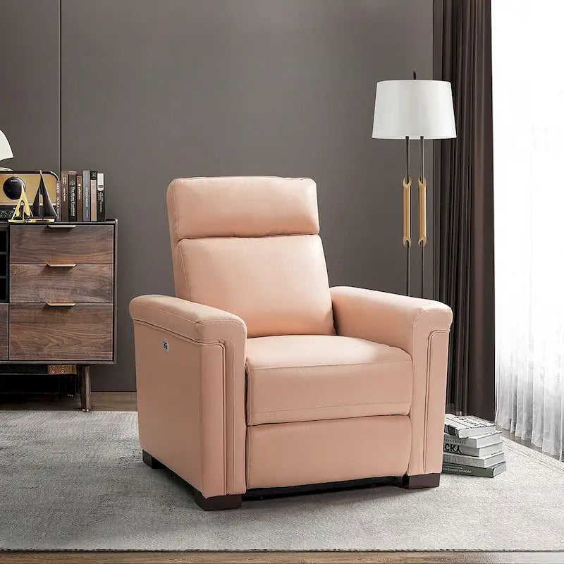 Fauteuil inclinable électrique en cuir véritable avec port USB et repose-pieds escamotable
