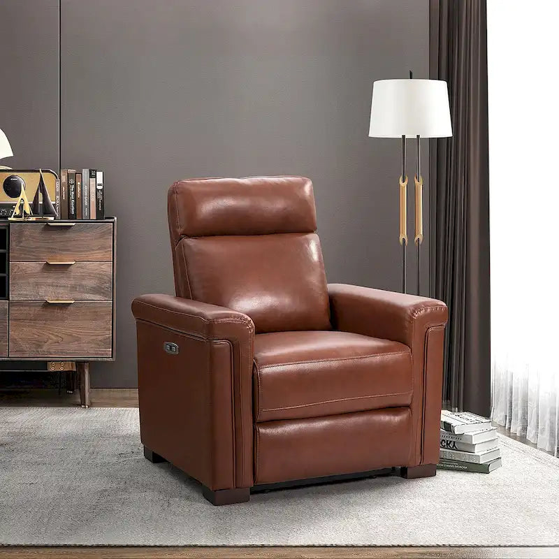 Fauteuil inclinable électrique en cuir véritable avec port USB et repose-pieds escamotable
