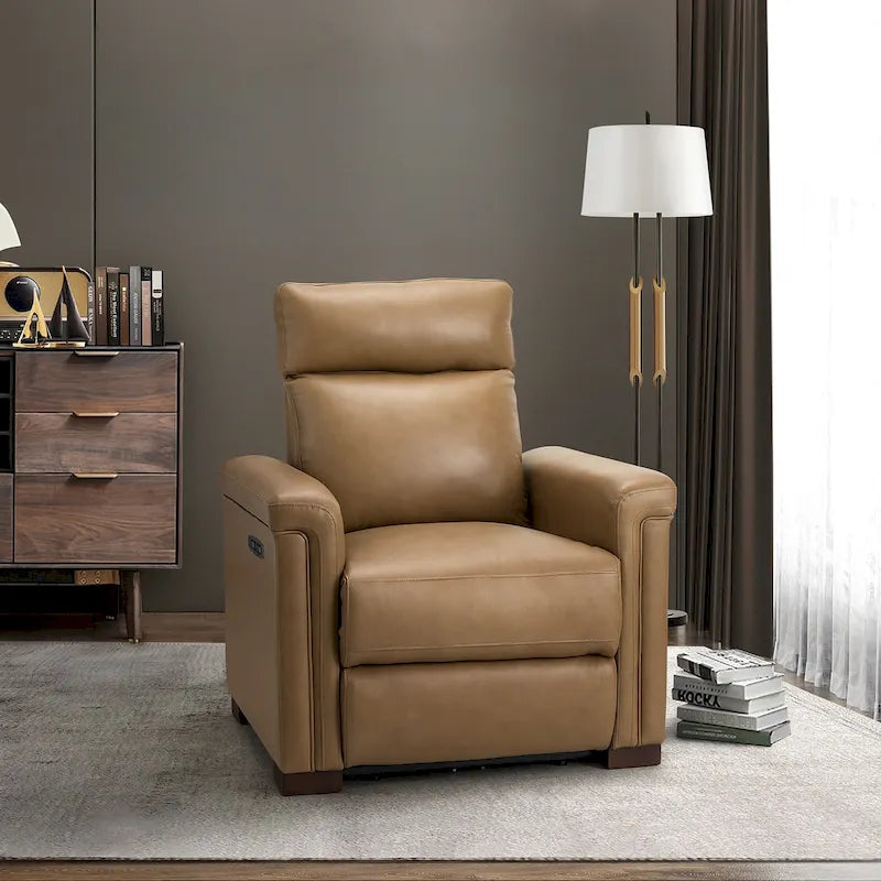 Fauteuil inclinable électrique en cuir véritable avec port USB et repose-pieds escamotable