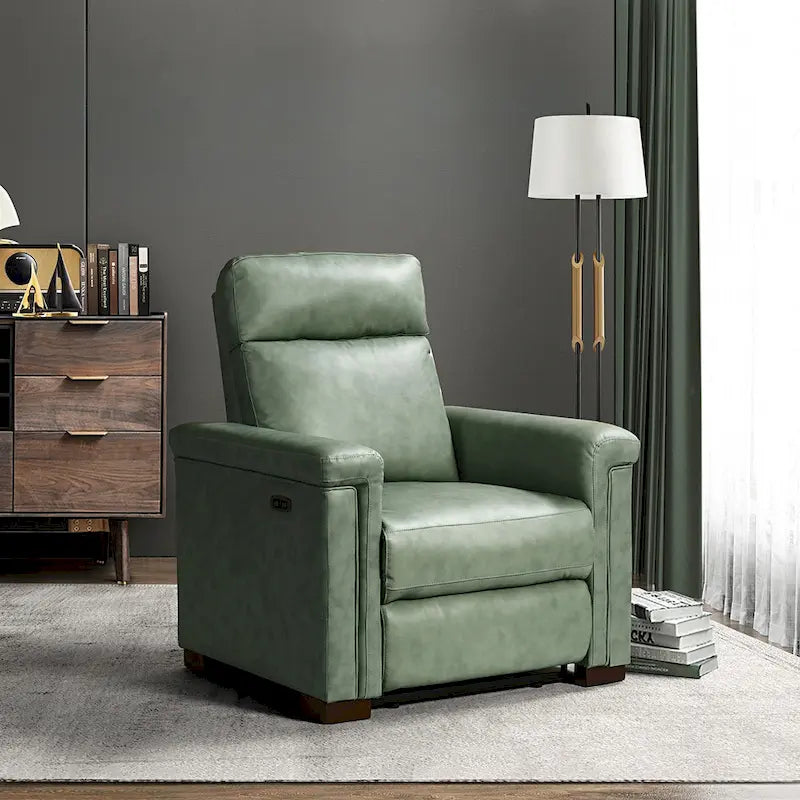 Fauteuil inclinable électrique en cuir véritable avec port USB et repose-pieds escamotable