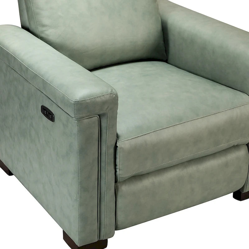 Fauteuil inclinable électrique en cuir véritable avec port USB et repose-pieds escamotable