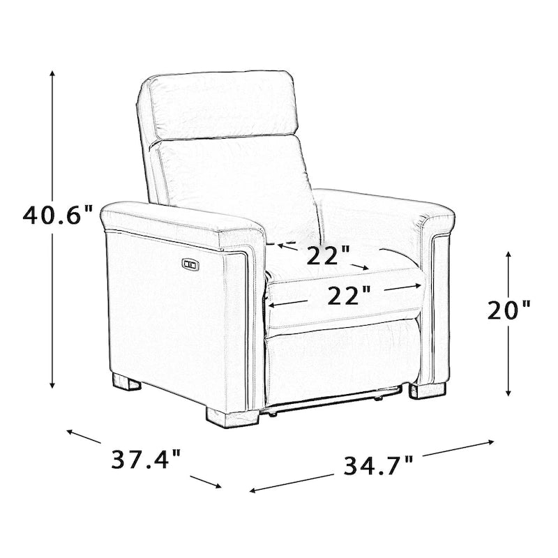 Fauteuil inclinable électrique en cuir véritable avec port USB et repose-pieds escamotable