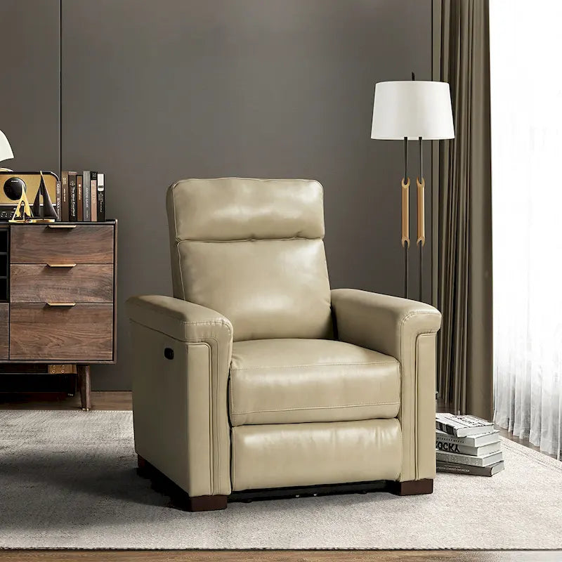 Fauteuil inclinable électrique en cuir véritable avec port USB et repose-pieds escamotable