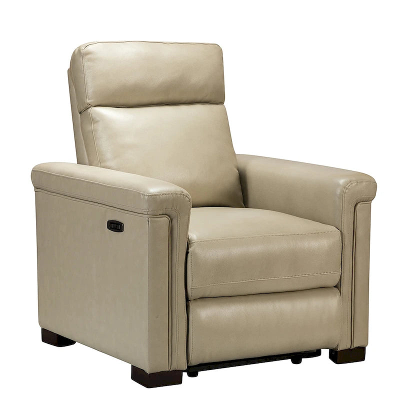 Fauteuil inclinable électrique en cuir véritable avec port USB et repose-pieds escamotable