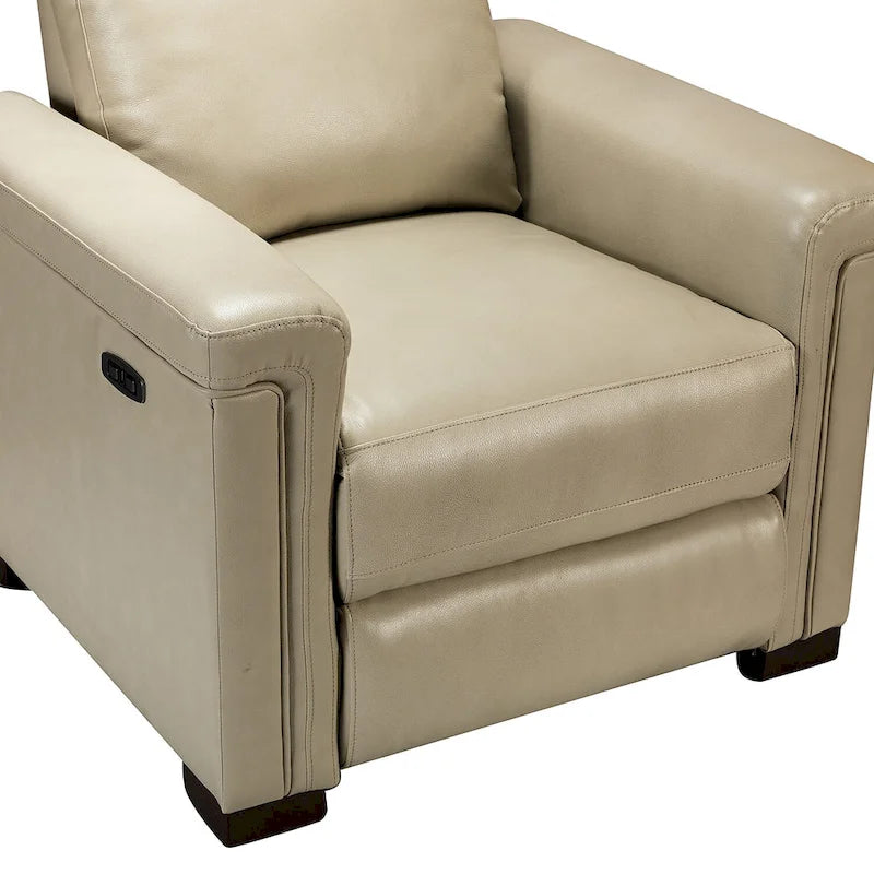 Fauteuil inclinable électrique en cuir véritable avec port USB et repose-pieds escamotable