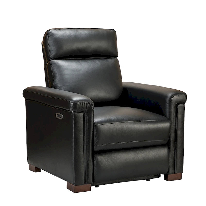 Fauteuil inclinable électrique en cuir véritable avec port USB et repose-pieds escamotable