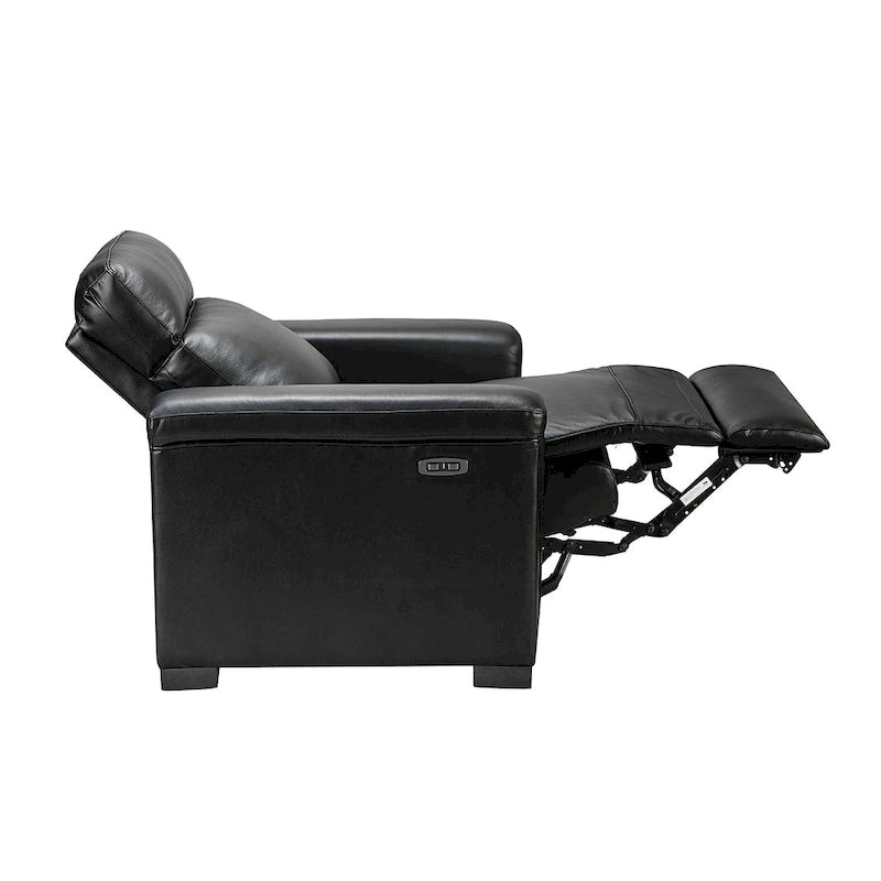 Fauteuil inclinable électrique en cuir véritable avec port USB et repose-pieds escamotable