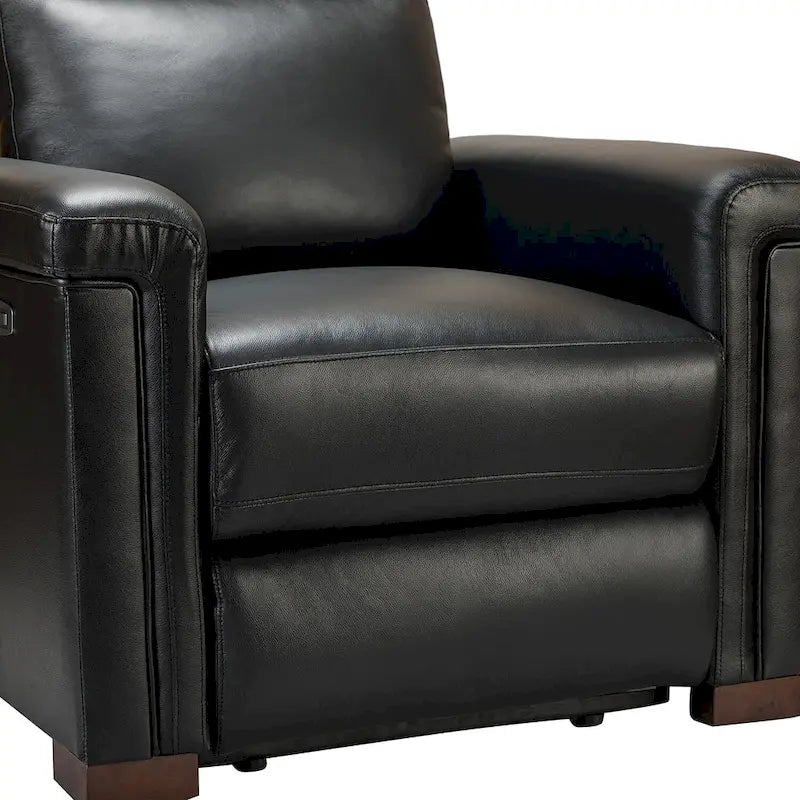 Fauteuil inclinable électrique en cuir véritable avec port USB et repose-pieds escamotable
