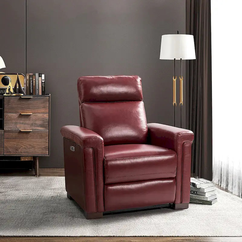 Fauteuil inclinable électrique en cuir véritable avec port USB et repose-pieds escamotable
