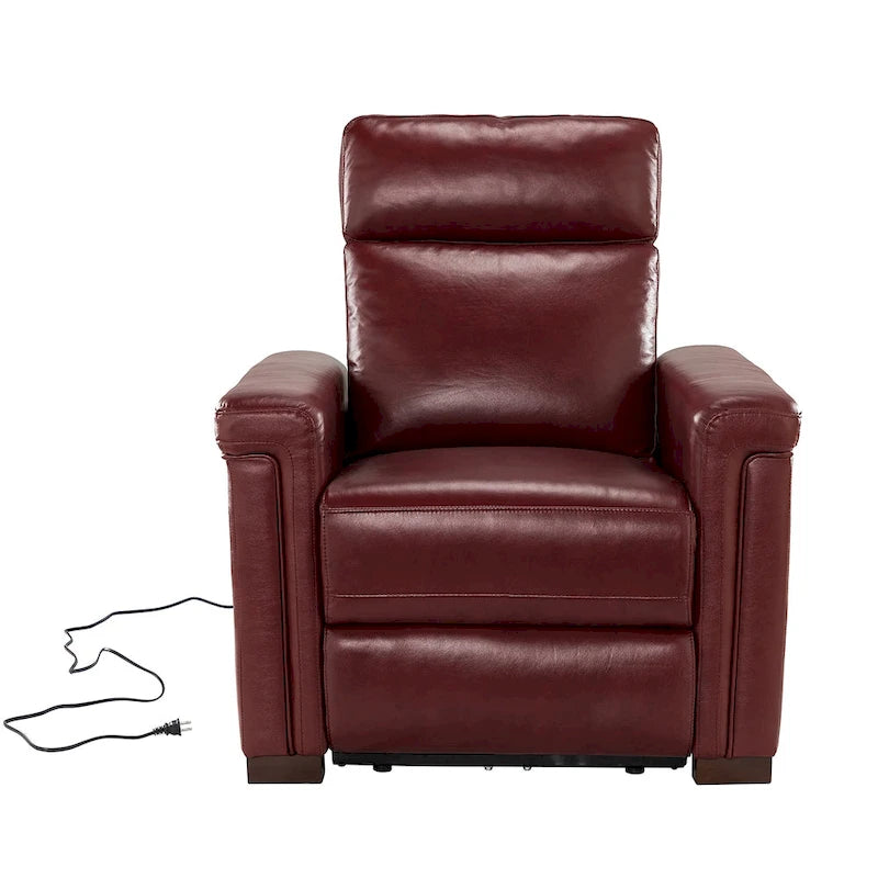 Fauteuil inclinable électrique en cuir véritable avec port USB et repose-pieds escamotable