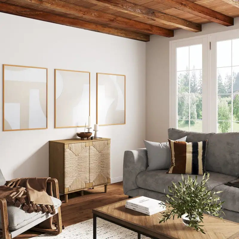 Meuble d'appoint bohème en bois avec portes en jonc de mer naturel et étagère réglable, noir