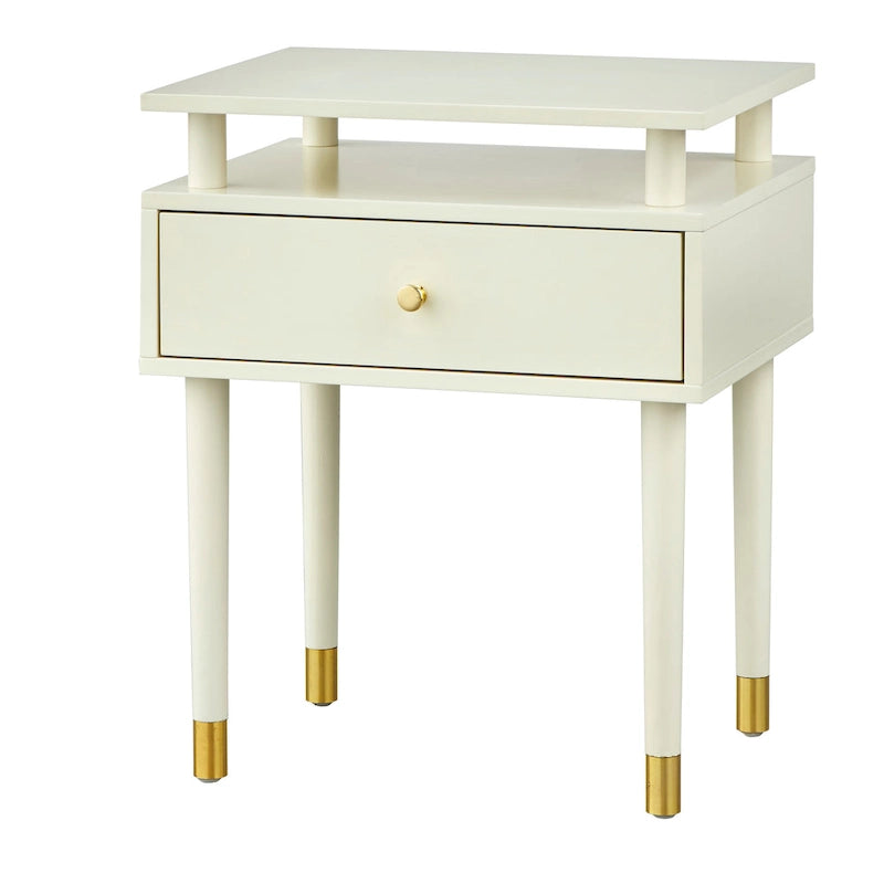 Table d'appoint à un tiroir du milieu du siècle avec étagère surélevée blanc antique noyer rose poudré