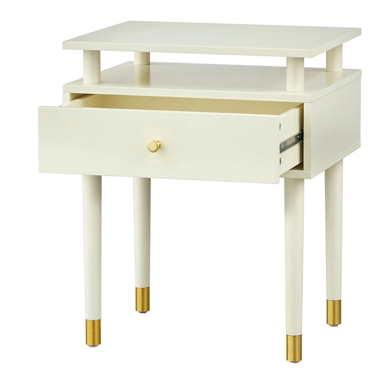 Table d'appoint à un tiroir du milieu du siècle avec étagère surélevée blanc antique noyer rose poudré