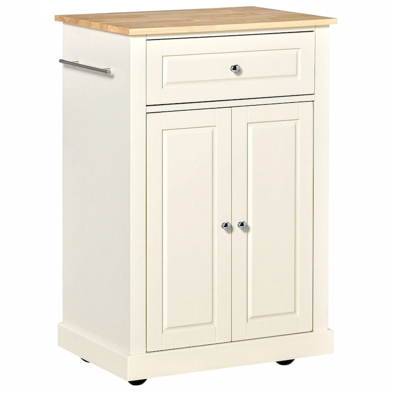 Dessertes de cuisine roulantes avec tiroir, armoire et porte-serviettes, blanc crème
