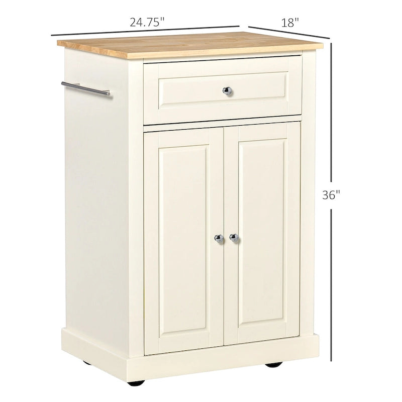 Dessertes de cuisine roulantes avec tiroir, armoire et porte-serviettes, blanc crème