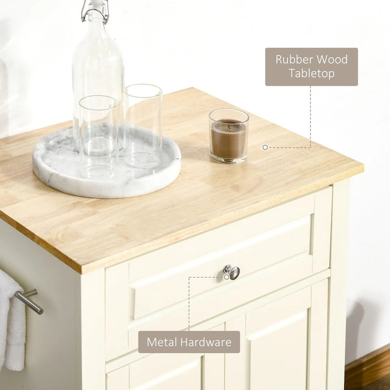 Dessertes de cuisine roulantes avec tiroir, armoire et porte-serviettes, blanc crème