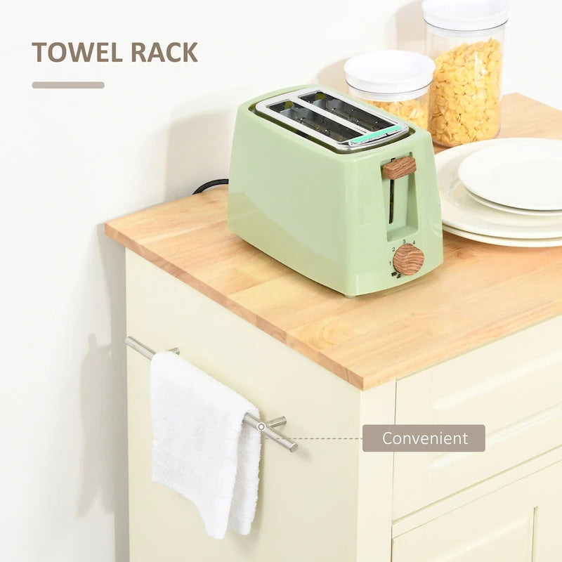 Dessertes de cuisine roulantes avec tiroir, armoire et porte-serviettes, blanc crème