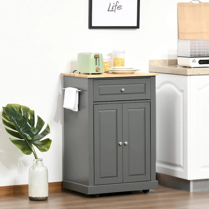 Dessertes de cuisine roulantes avec tiroir, armoire et porte-serviettes, blanc crème