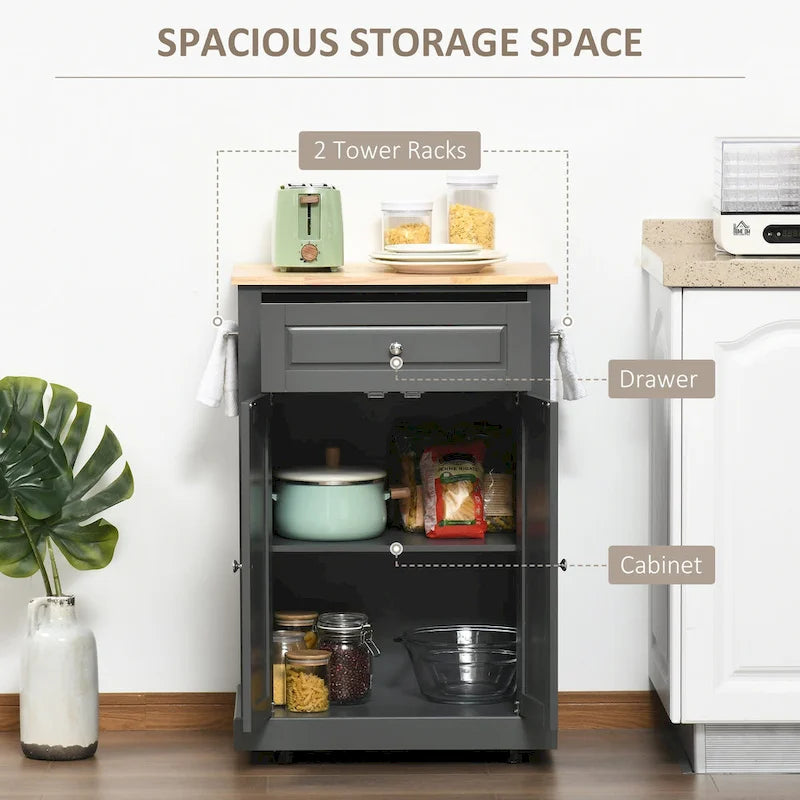 Dessertes de cuisine roulantes avec tiroir, armoire et porte-serviettes, blanc crème