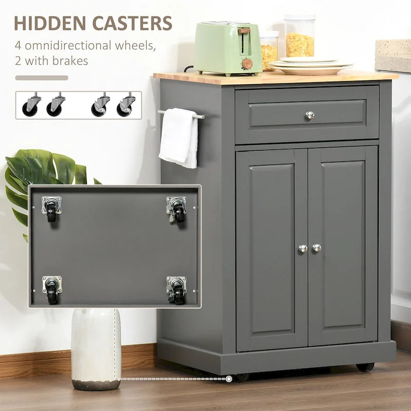 Dessertes de cuisine roulantes avec tiroir, armoire et porte-serviettes, blanc crème