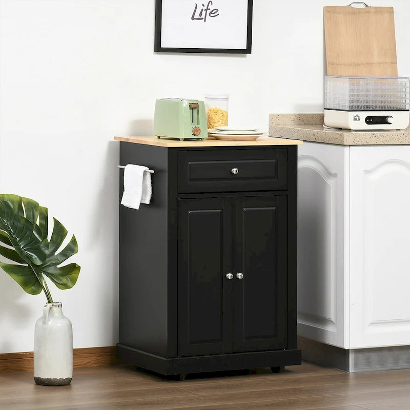 Dessertes de cuisine roulantes avec tiroir, armoire et porte-serviettes, blanc crème