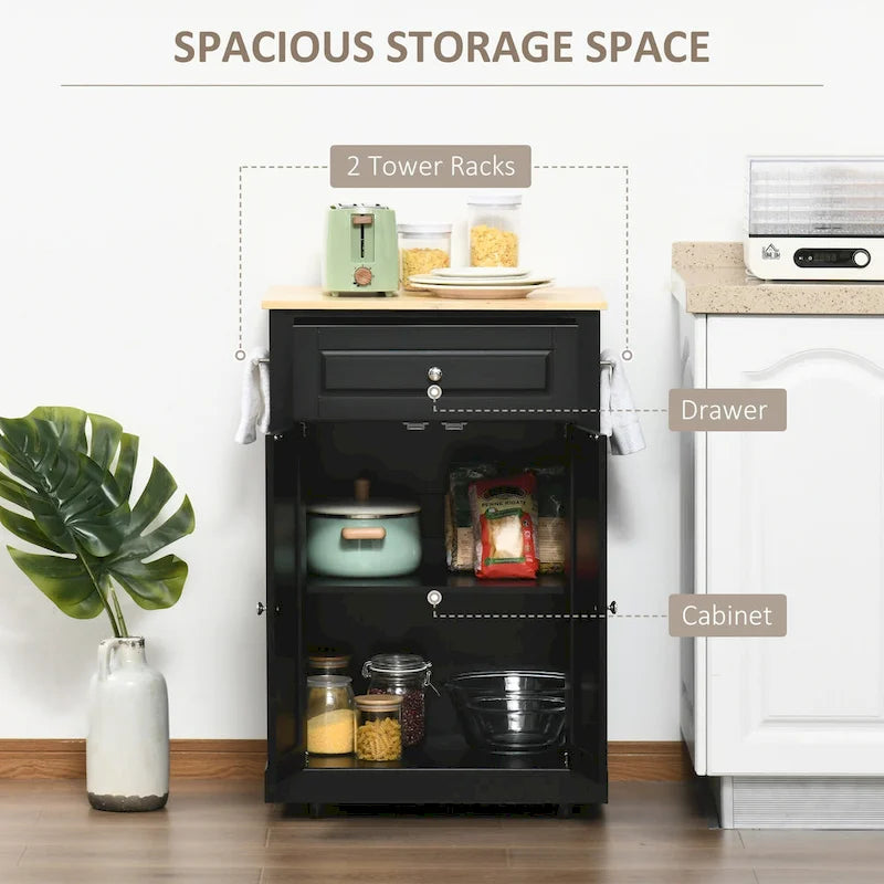 Dessertes de cuisine roulantes avec tiroir, armoire et porte-serviettes, blanc crème