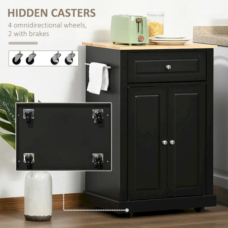 Dessertes de cuisine roulantes avec tiroir, armoire et porte-serviettes, blanc crème
