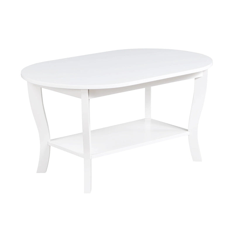 Table basse ovale en bois avec étagère inférieure, pieds courbés, couleur expresso, blanc, noir