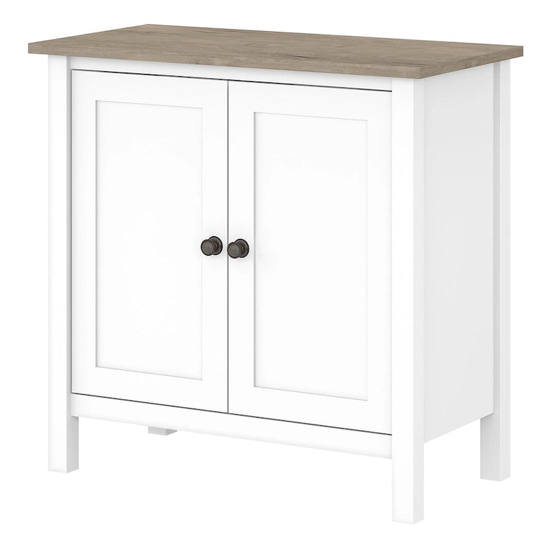 Meuble de rangement d'appoint au sol à deux portes style ferme moderne avec étagère réglable, gris et blanc shiplap